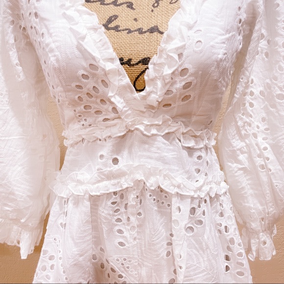 White Eyelet lace open-back Romper - Picture 8 of 16